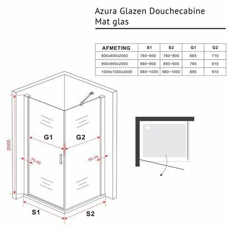 Douchecabine Fentini Glazen Douchecabine - Draaideur 8mm Mat Glas Vierkant