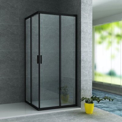 Douchecabine Kundu Mat Zwart Vierkant Hoekinstap Schuifdeur Helder Glas Chroom Profiel 6mm Veiligheidsglass