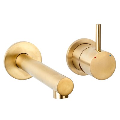 Wastafelkraan Inbouw Romi Mengkraan Rond Geborsteld Goud 1 Greeps