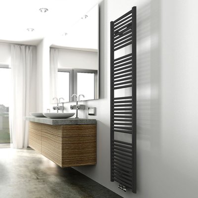 Designradiator Elina 181.7x45cm 830W Mat Zwart Middenonderaansluiting