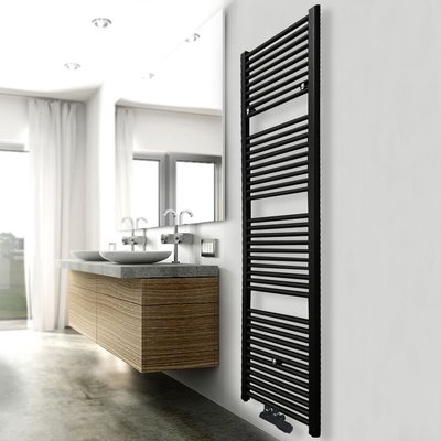 Designradiator Elina 181.7x60cm 1067W Mat Zwart Middenonderaansluiting