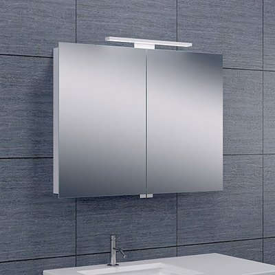 Spiegelkast Todd 80x60x14cm Aluminium LED Verlichting Stopcontact Binnen en Buiten Spiegel Glazen Planken