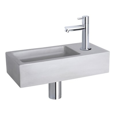 Fonteinset Bravo Rechthoek 38.5x18.5x9 Beton Lichtgrijs Rechte Toiletkraan Clickwaste Sifon Chroom