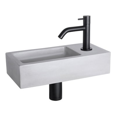Fonteinset Bravo Rechthoek 38.5x18.5x9 Beton Lichtgrijs Gebogen Toiletkraan Clickwaste Sifon Mat Zwart