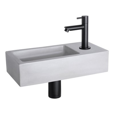 Fonteinset Bravo Rechthoek 38.5x18.5x9 Beton Lichtgrijs Rechte Toiletkraan Clickwaste Sifon Mat Zwart