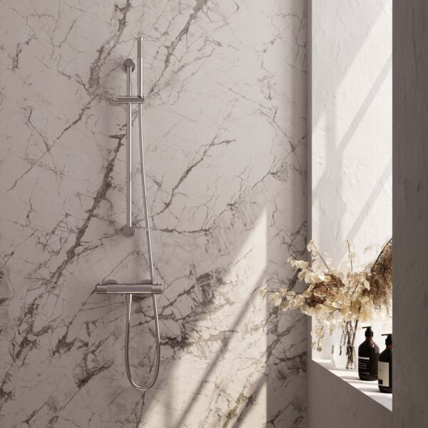 BRAUER Chrome Carving opbouw douche thermostaatkraan SET 01 met glijstang en staaf handdouche en doucheslang chroom