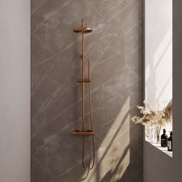 BRAUER Copper Carving opbouw thermostatische regendouche SET 01 met 20 cm hoofddouche en staaf handdouche en doucheslang koper geborsteld PVD