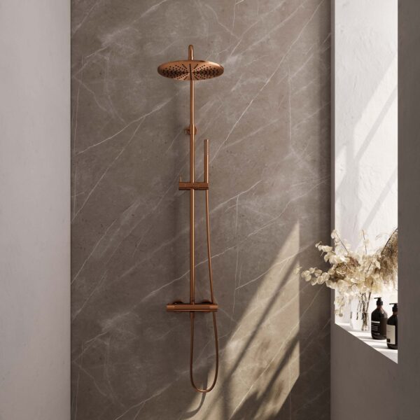 BRAUER Copper Carving opbouw thermostatische regendouche SET 03 met 30 cm hoofddouche en staaf handdouche en doucheslang koper geborsteld PVD